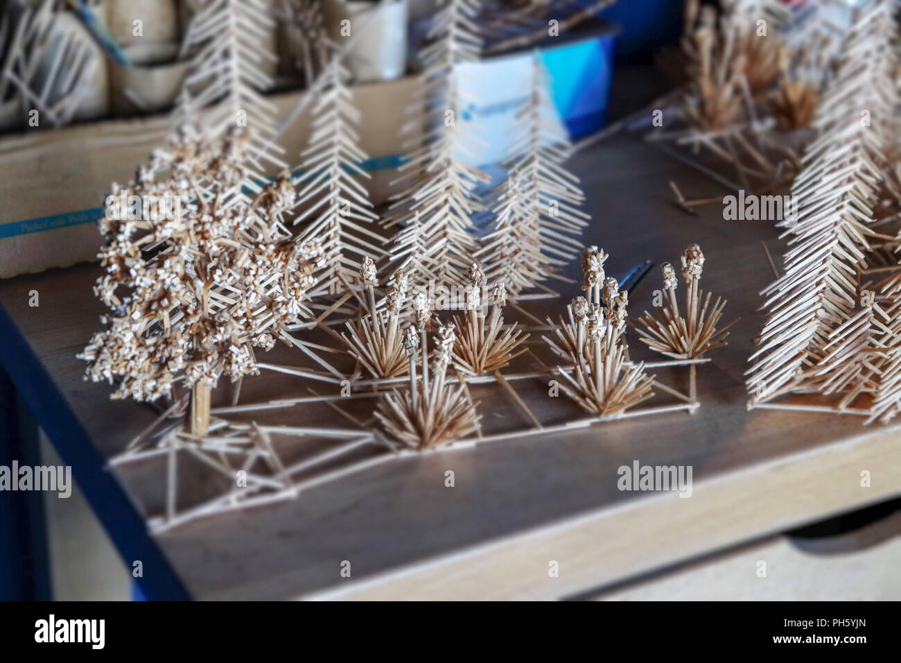 Toothpick art with miniatures trees Stock Photo