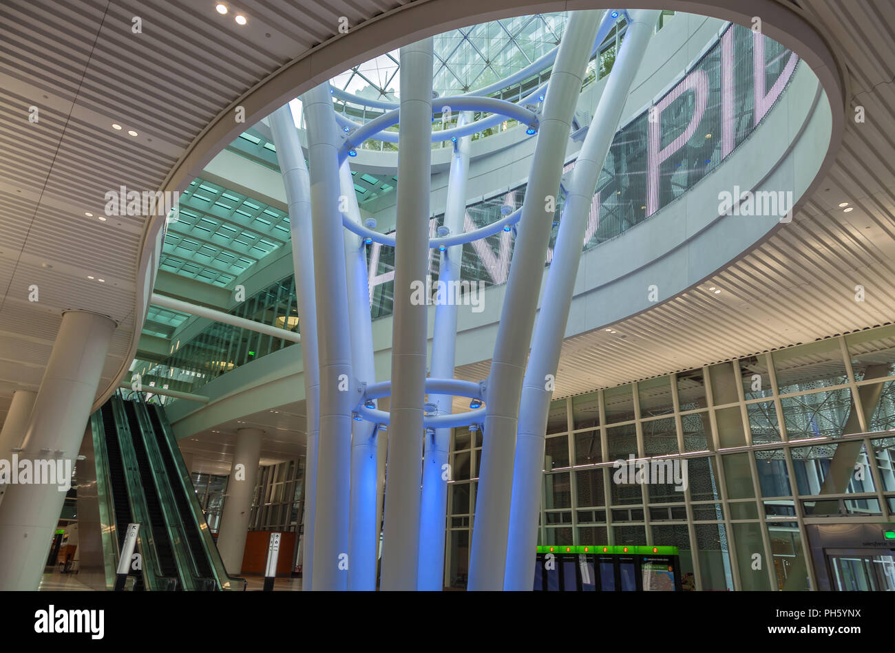 Grand Hall atrium, the interior structure at the Salesforce Transit