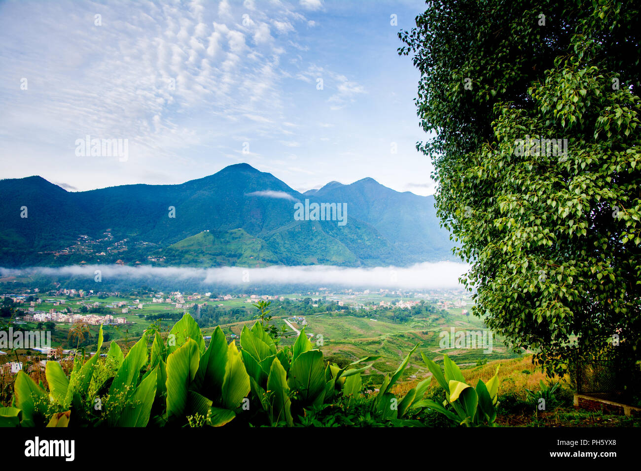 Nepal farm field and hill from chovar Stock Photo - Alamy