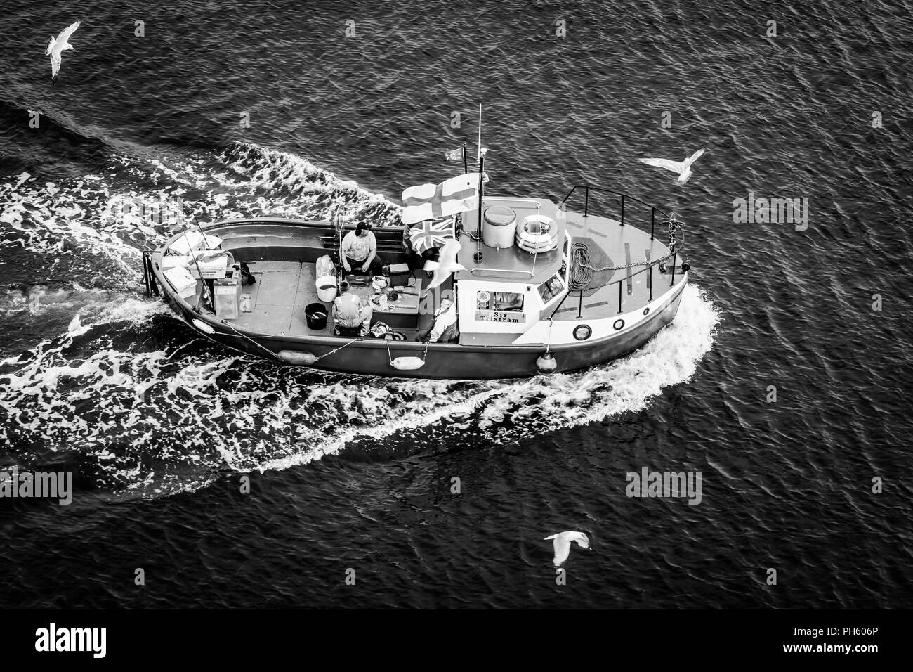 Black and white fishing boat Black and White Stock Photos & Images - Alamy
