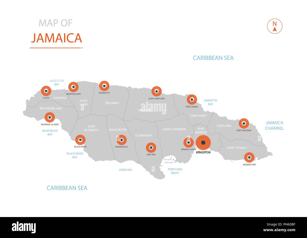Big Map Of Jamaica Stylized Vector Jamaica Map Showing Big Cities, Capital Kingston,  Administrative Divisions Stock Vector Image & Art - Alamy