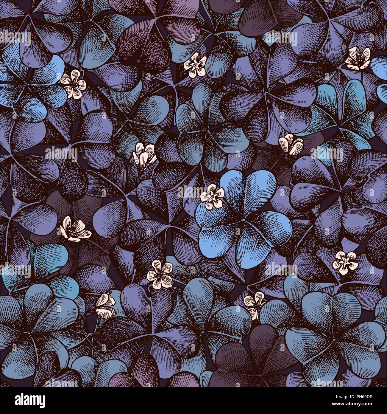 Vector seamless pattern with compositions of hand drawn oxalis Stock Vector