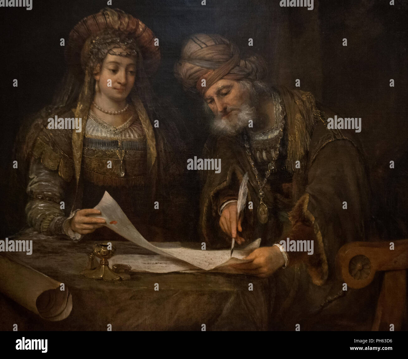Aert de Gelder - Esther and Mordecai writing the first letter of Purim (1670) Stock Photo