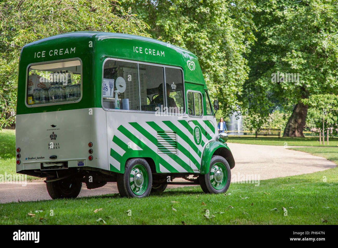 Classic Ice Cream truck in the Royal Park, Victoria Park in London United Kingdom Stock Photo
