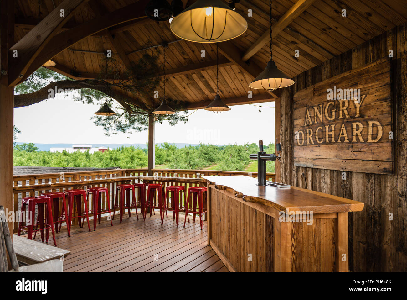 Pine Bush, NY /USA - June 9, 2018: Interior view of Angry Orchard Tree House Tasting Room. Stock Photo