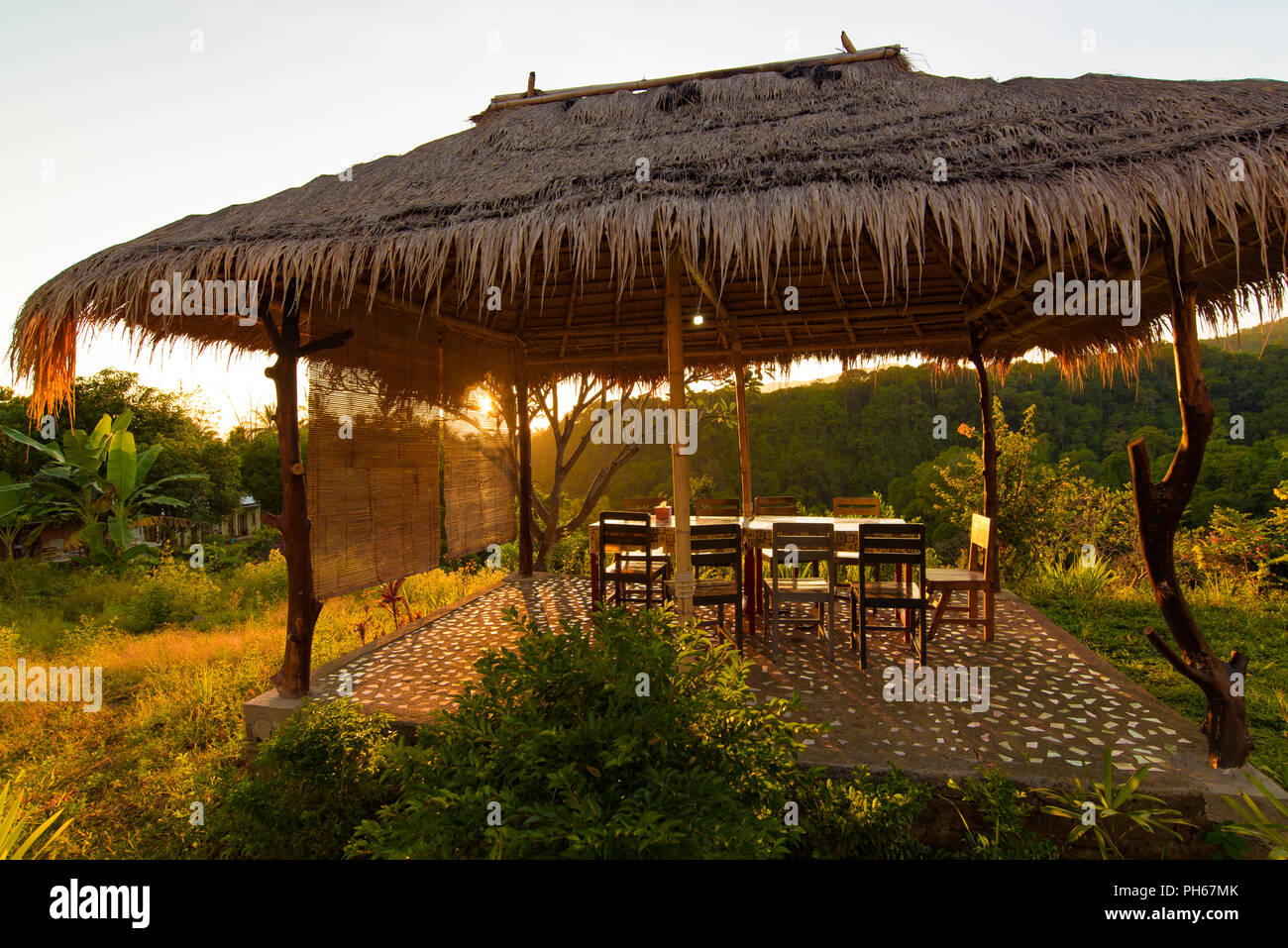 Bali style Gazebo / pavilion on Lombok Island, Indonesia Stock Photo