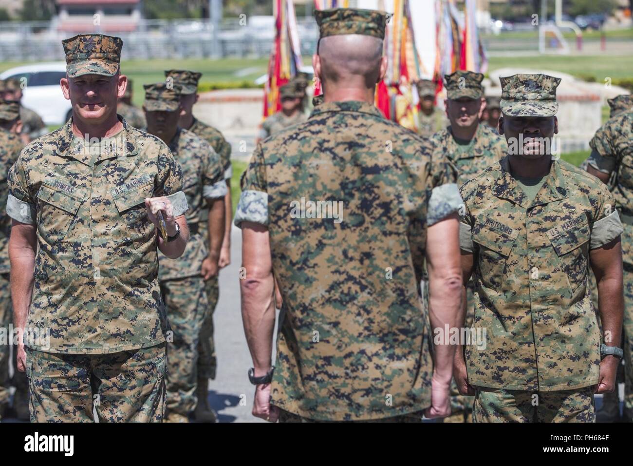 U.S. Marine Corps Sgt. Maj. William T. Sowers, left, and Sgt. Maj ...