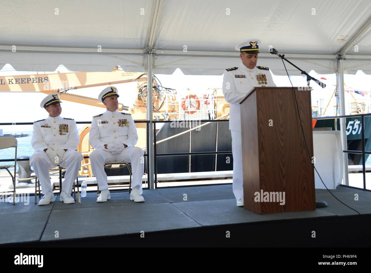 Chief Warrant Officer Damon Santucci, addresses a crowd during the