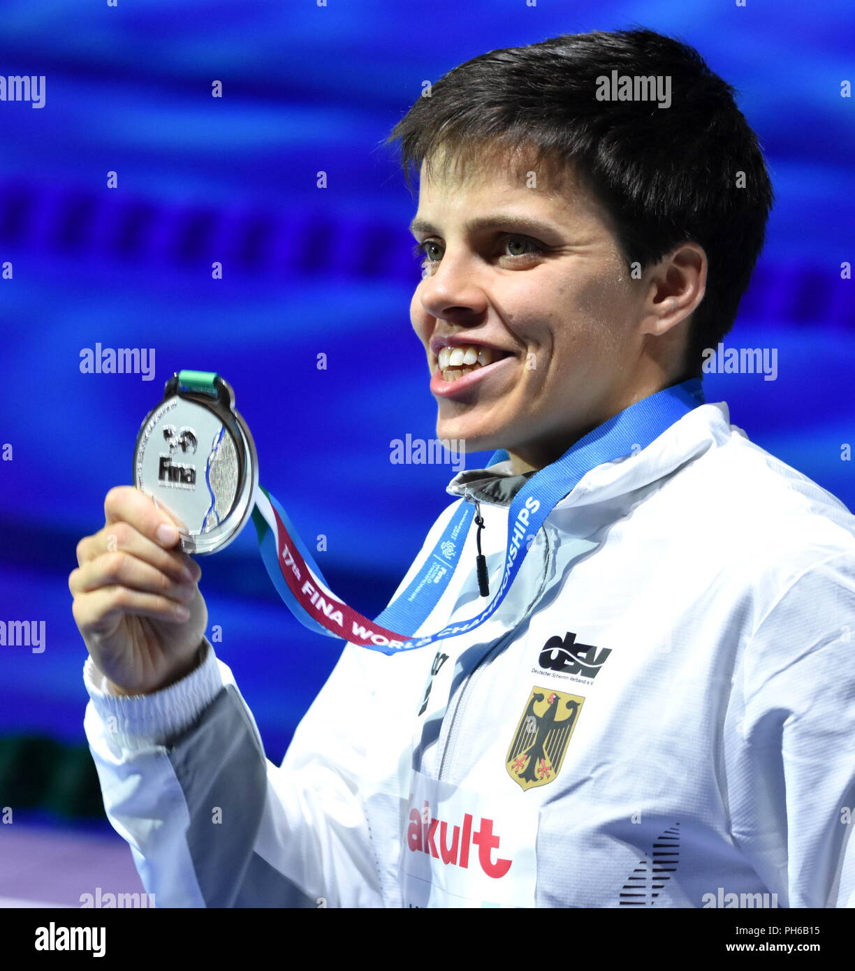 Budapest, Hungary Jul 27, 2017. HENTKE Franziska (GER) at the Victory Ceremony of the Women