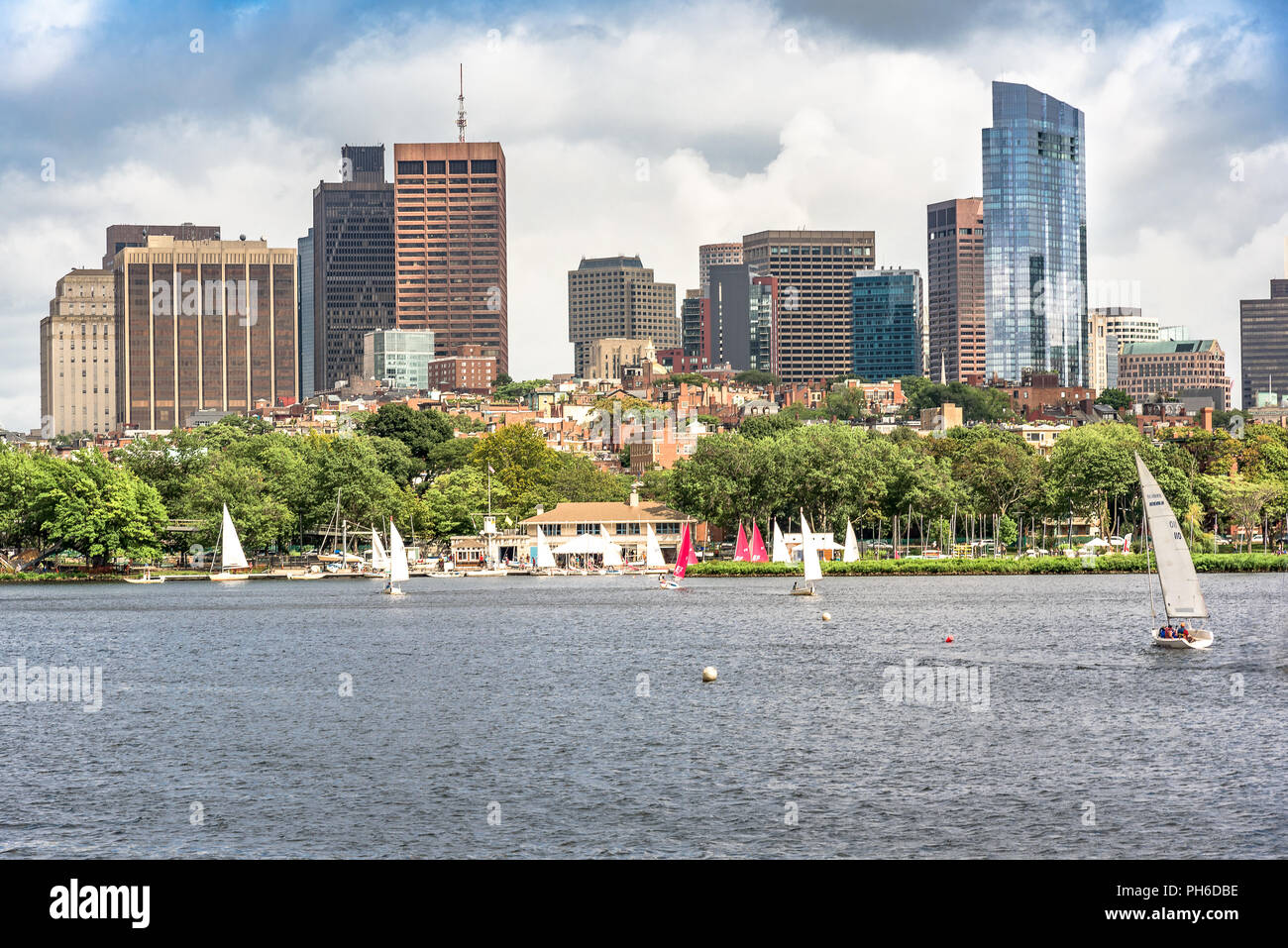 Beautiful Boston Skyline from Charles River Stock Photo
