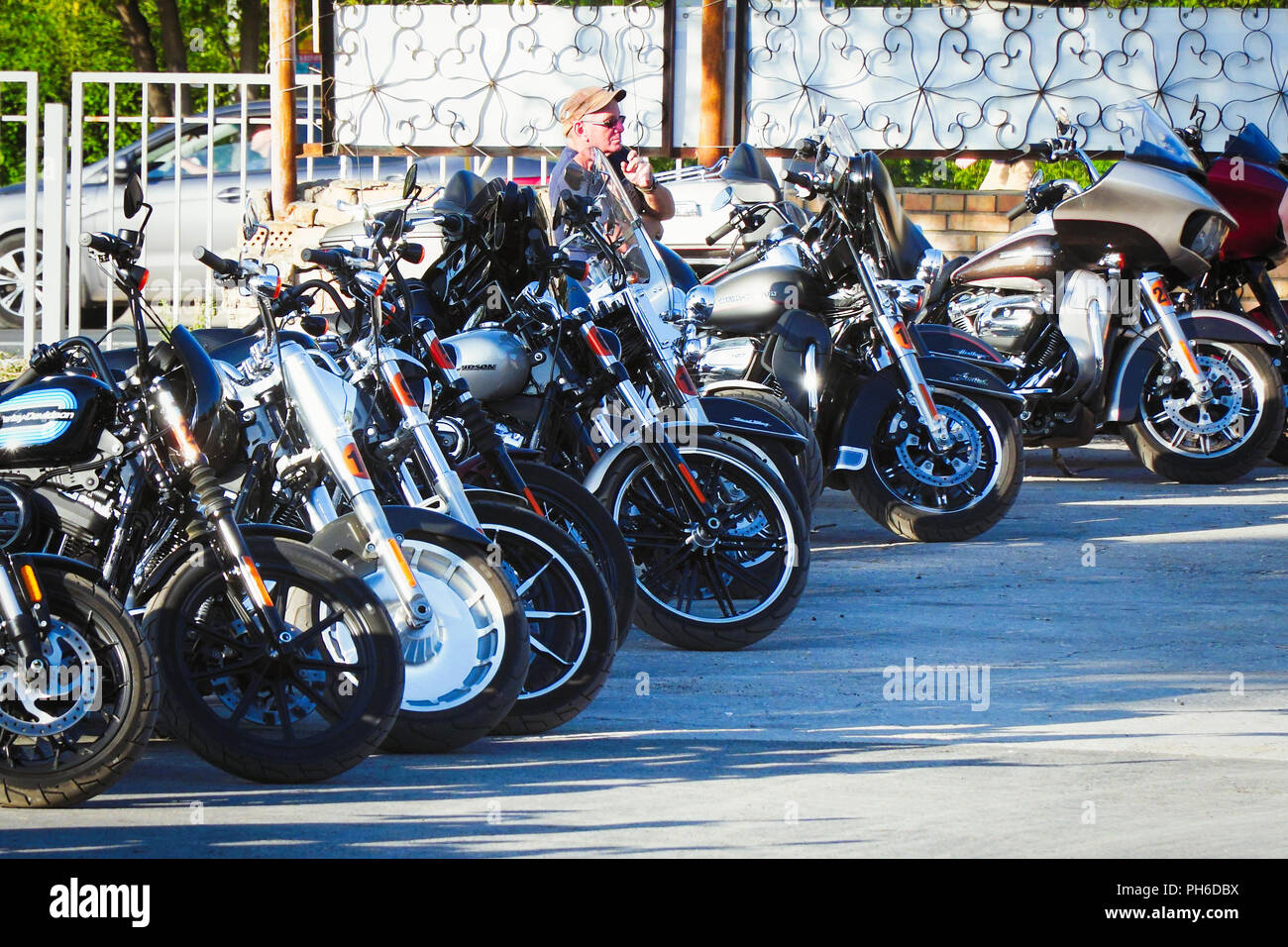 Motorcycles Harley Davidson In The Parking Lot Stock Photo Alamy [ 956 x 1300 Pixel ]