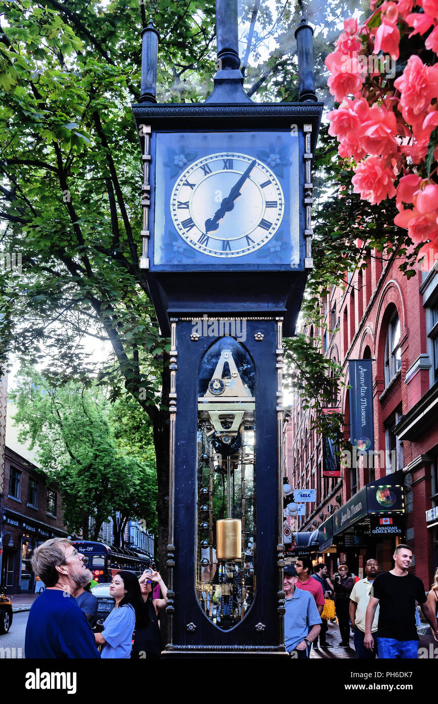 Famous Gastown Steam Clock, Vancouver, British Columbia, Canada Stock