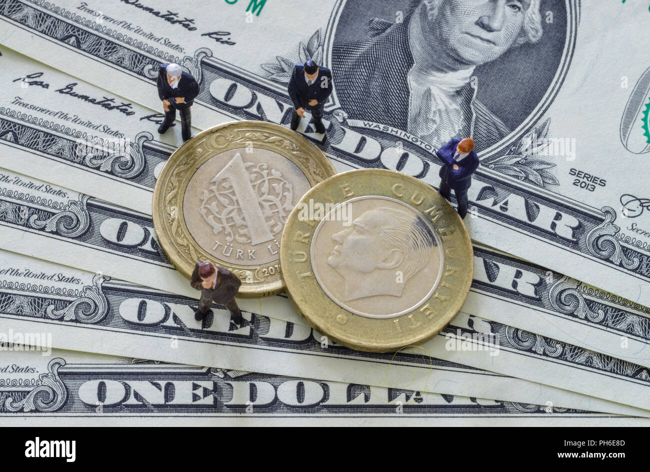 US-Dollar - Tuerkische Lira Muenzen Stock Photo