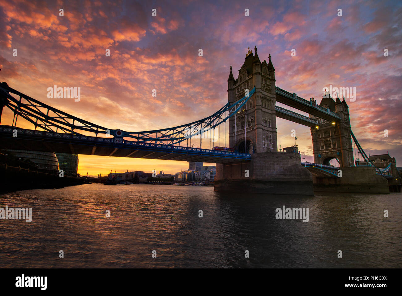 Tower Bridge at sunset, London, England Stock Photo