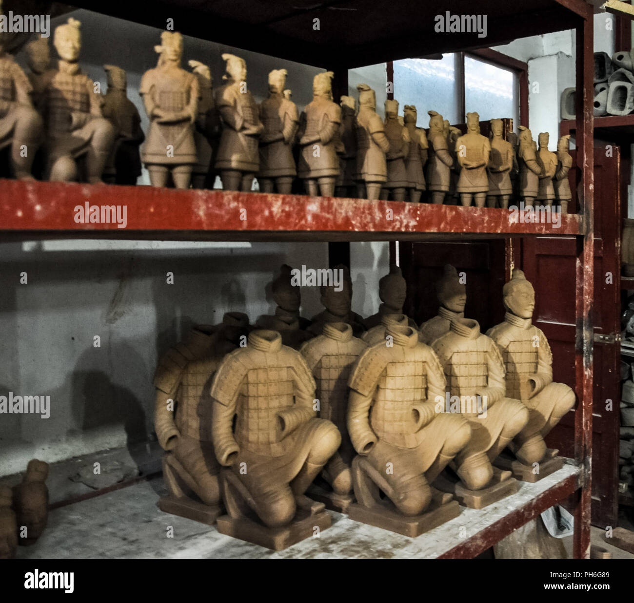 XIAN, CHINA October 29, 2017 Clay busts in the museum. Souvenir