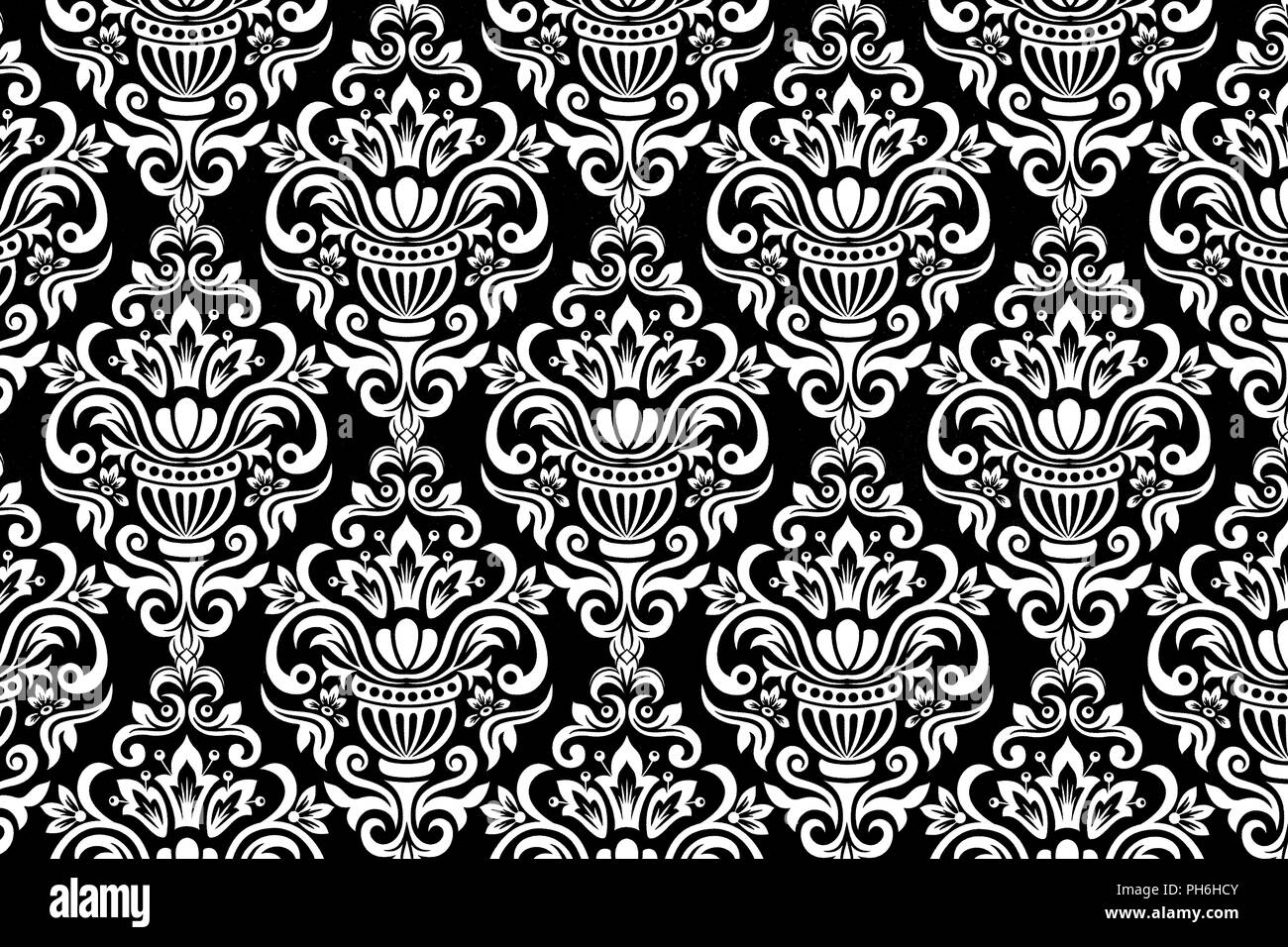 Flower pattern background, White and black floral ornament Stock Photo