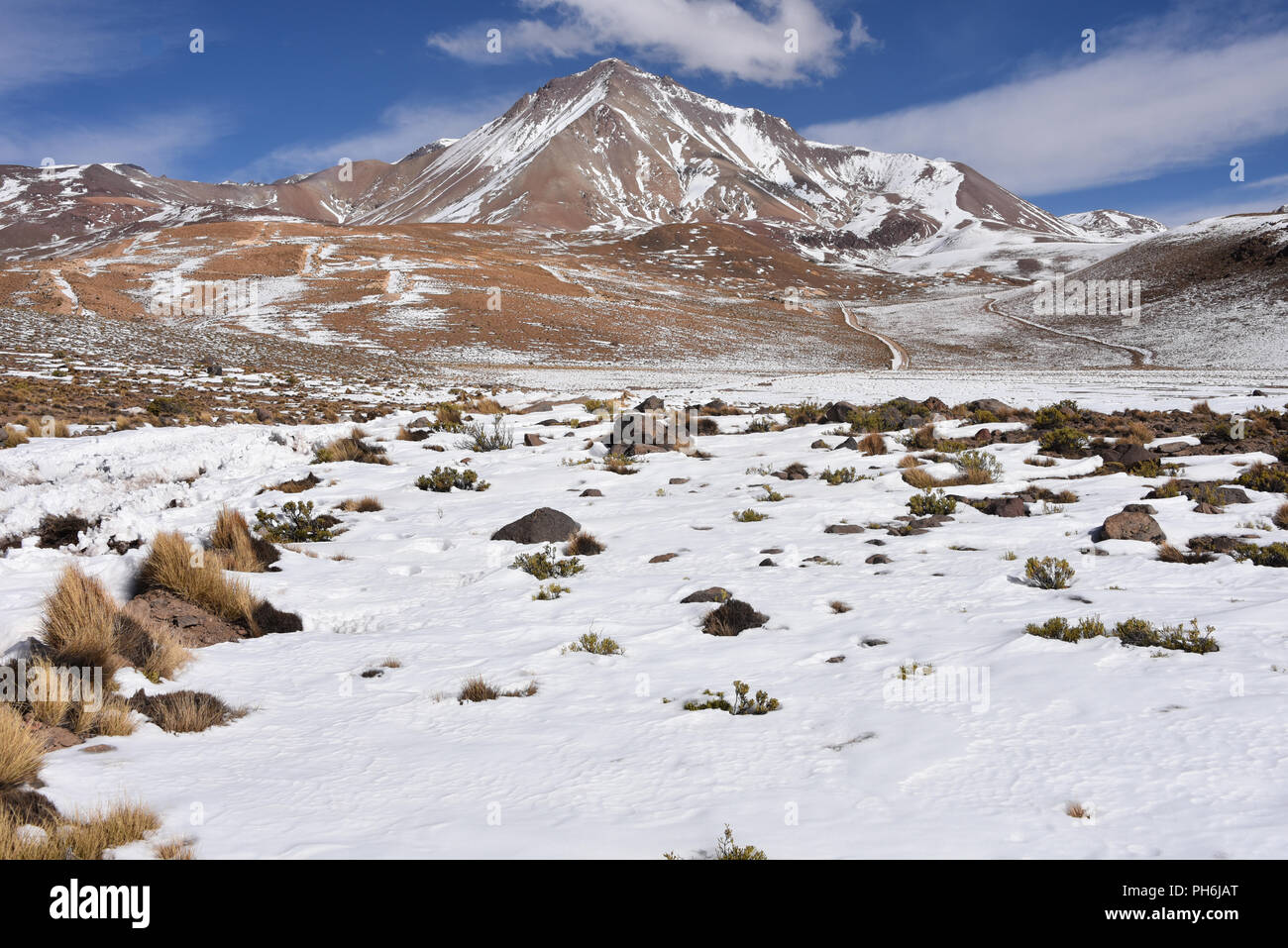 Winter landscapes of the mountains of the Cordillera de Lipez, in Sur Lipez Province, Potosi department, Bolivia Stock Photo