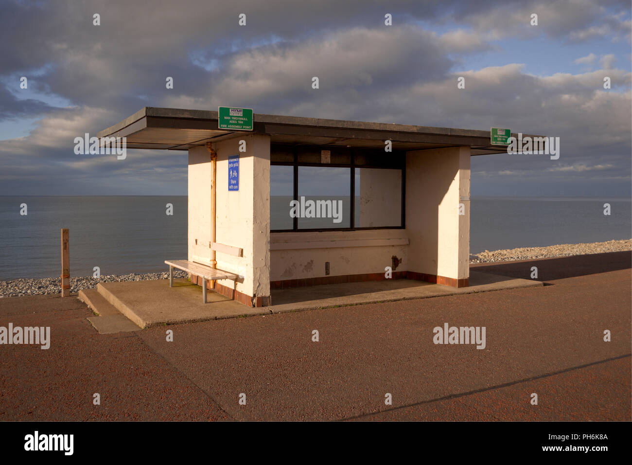 Decaying shelter on the promenade at Llandudno on the North Wales coast Stock Photo