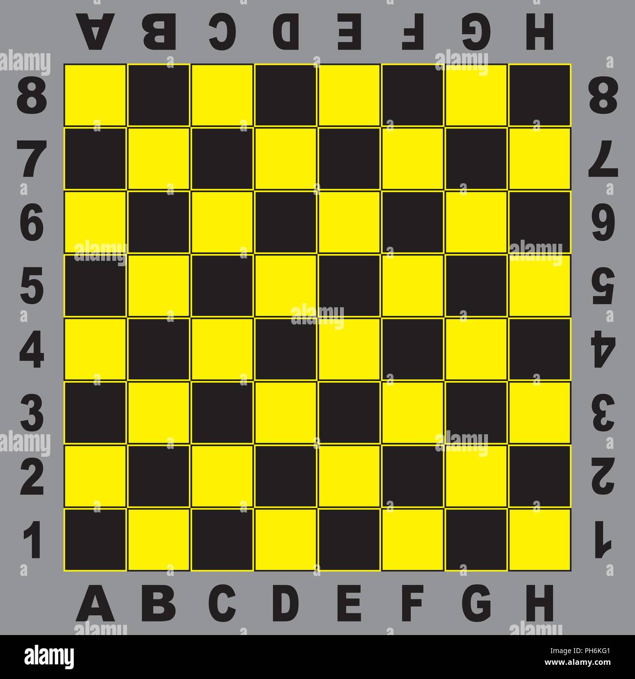 Chess table yellow black board for competition original design with field coordinates black on gray background Stock Vector
