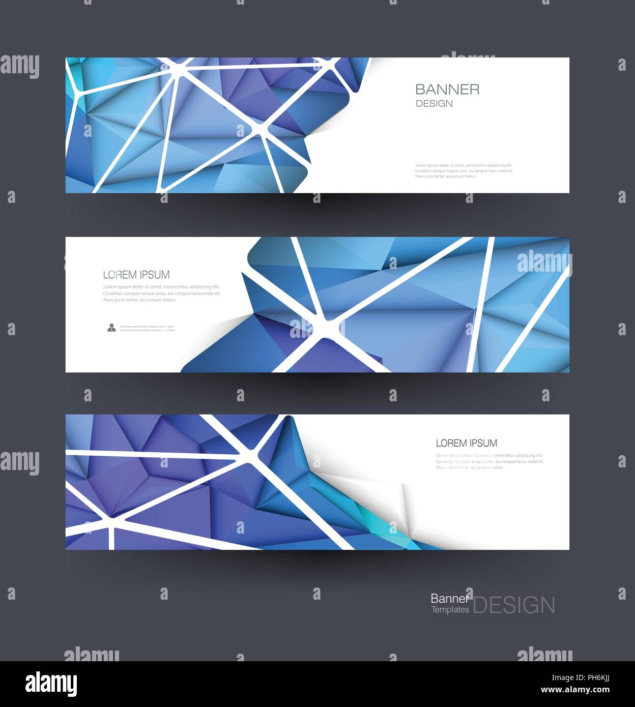 Vector polygon banner set. Polygonal or low poly pattern background. Illustration abstract layout, label design. Futuristic digital technology concept Stock Vector