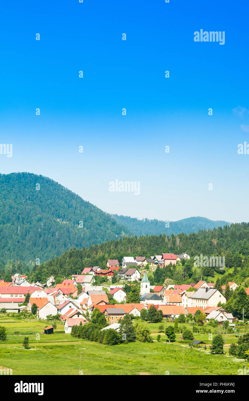 Beautiful countryside landscape of town of Lokve in Gorski kotar, Croatia, panoramic view Stock Photo