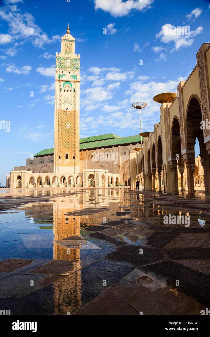 Great hassan II mosque and reflection Stock Photo