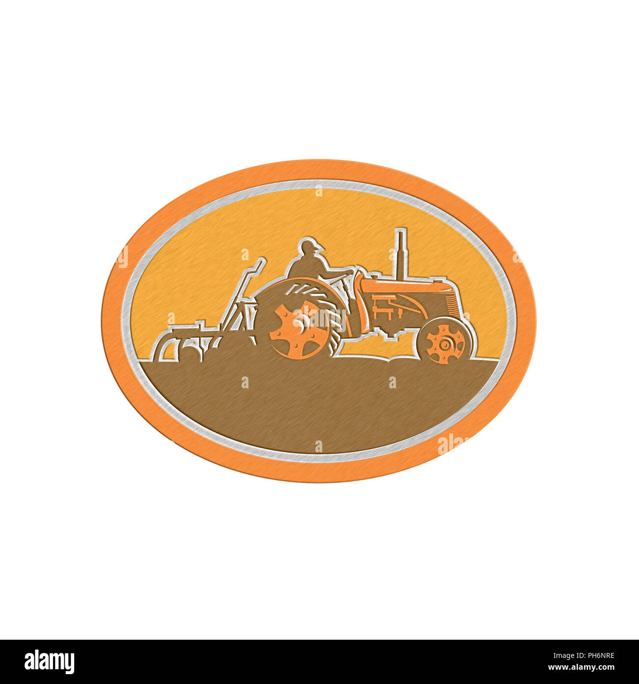 Metallic Farmer Driving Vintage Farm Tractor Oval Retro Stock Photo - Alamy