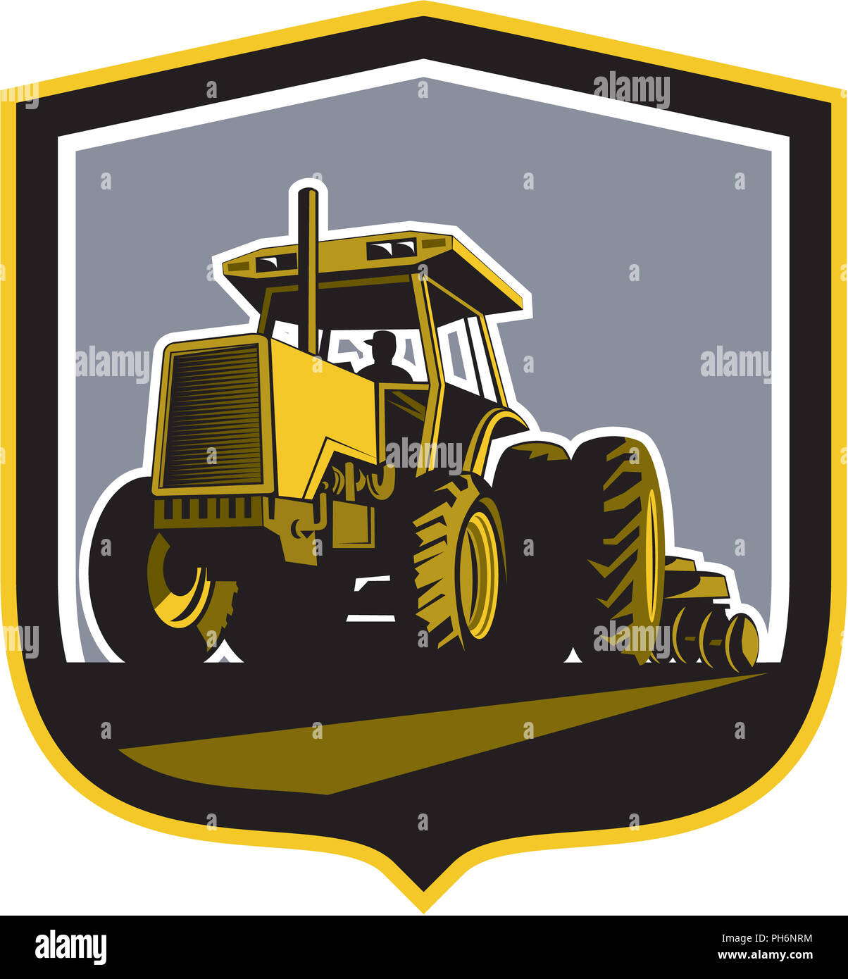 Farmer Driving Vintage Farm Tractor Plowing Retro Stock Photo - Alamy