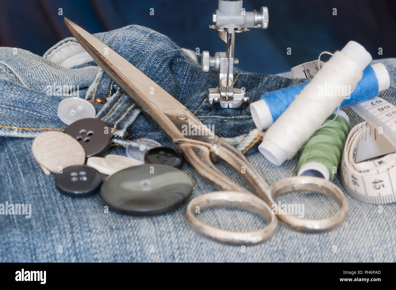 Sewing machine with textiles Stock Photo Alamy