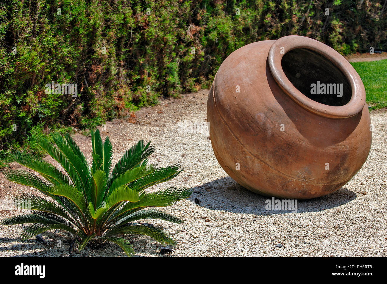 Landscape design with vintage amphora Stock Photo