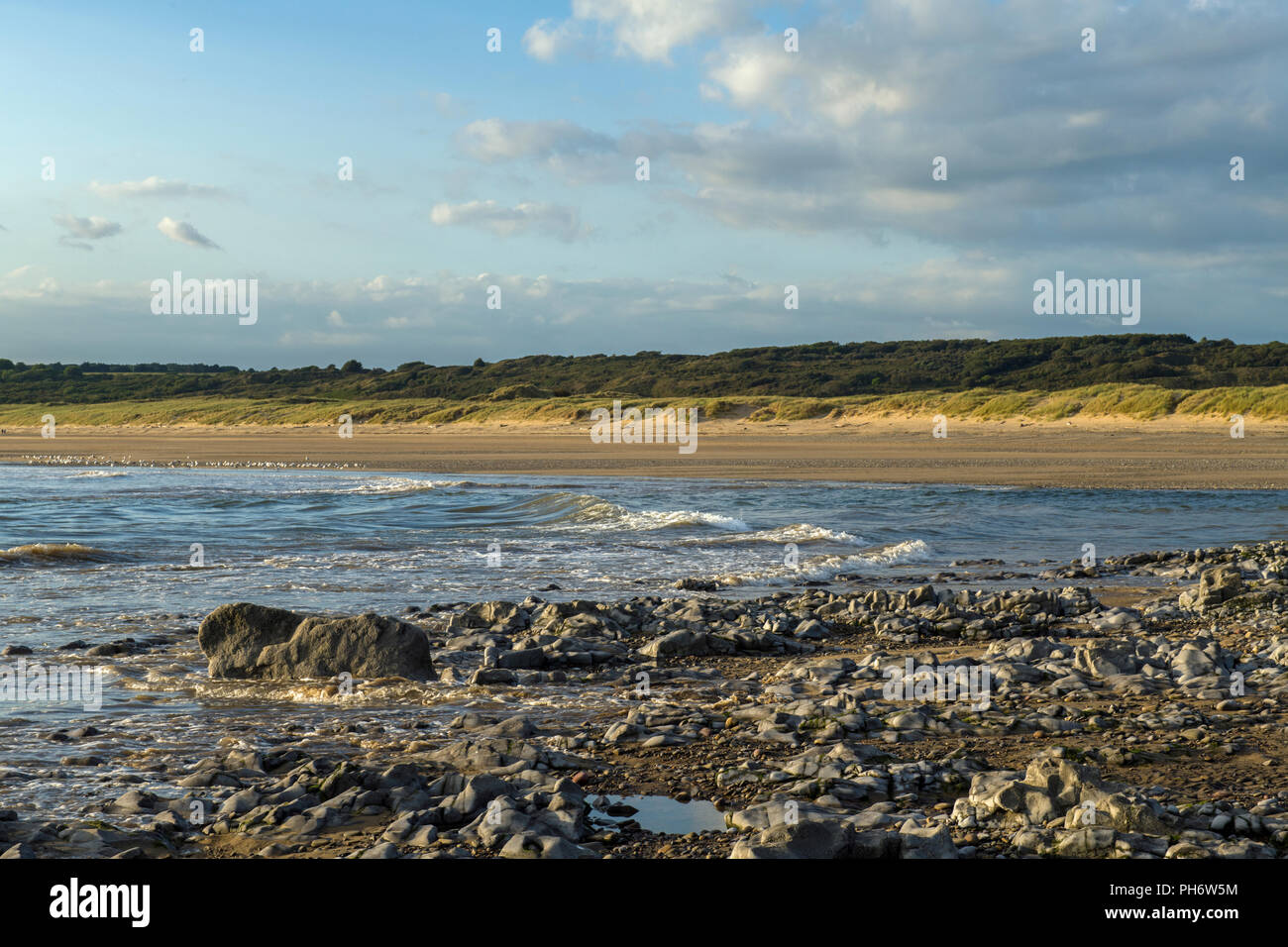 The estuary of the River Ogmore at Ogmore by Sea - incoming tide. Stock Photo