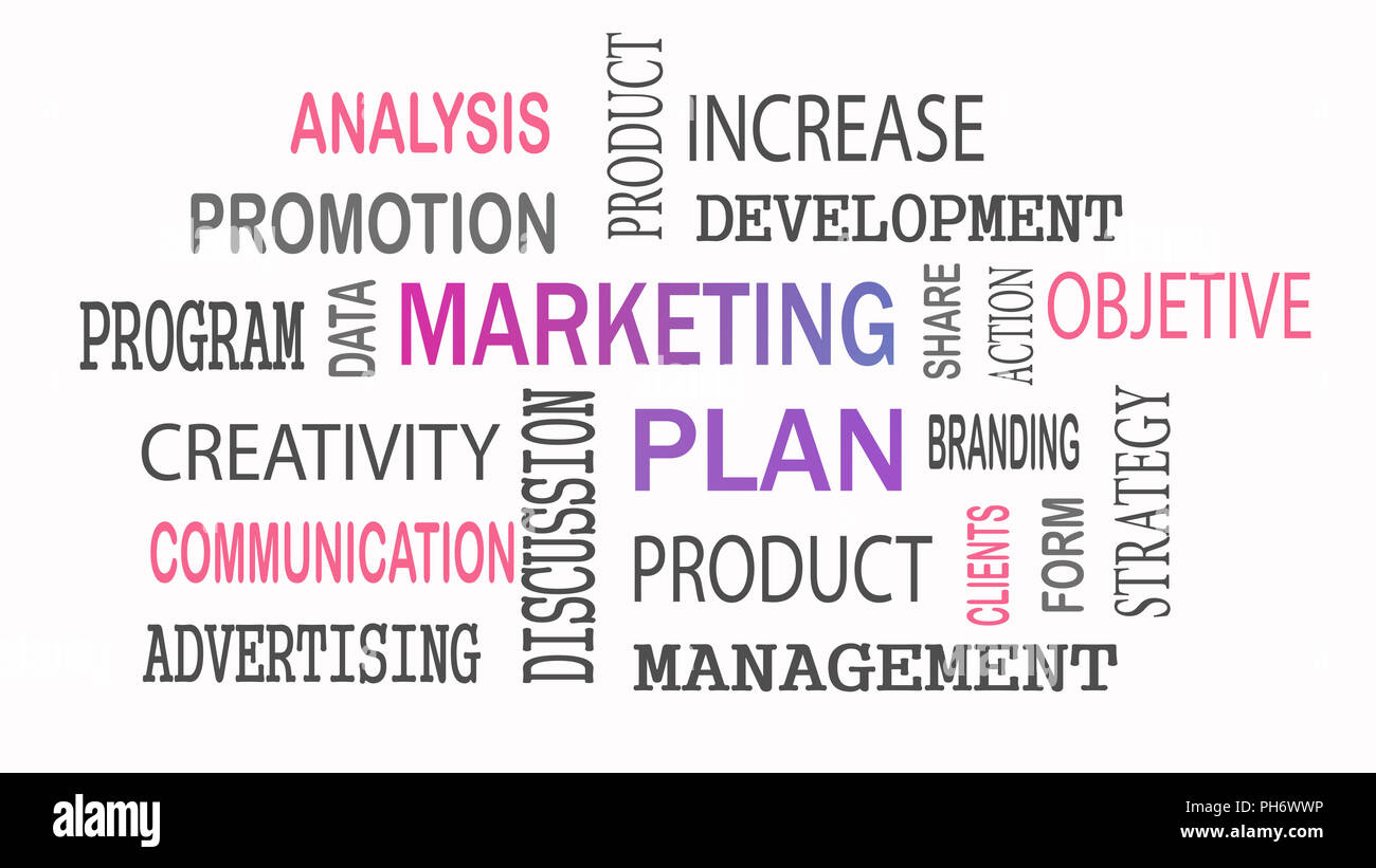Marketing Plan word cloud concept on white background. Stock Photo