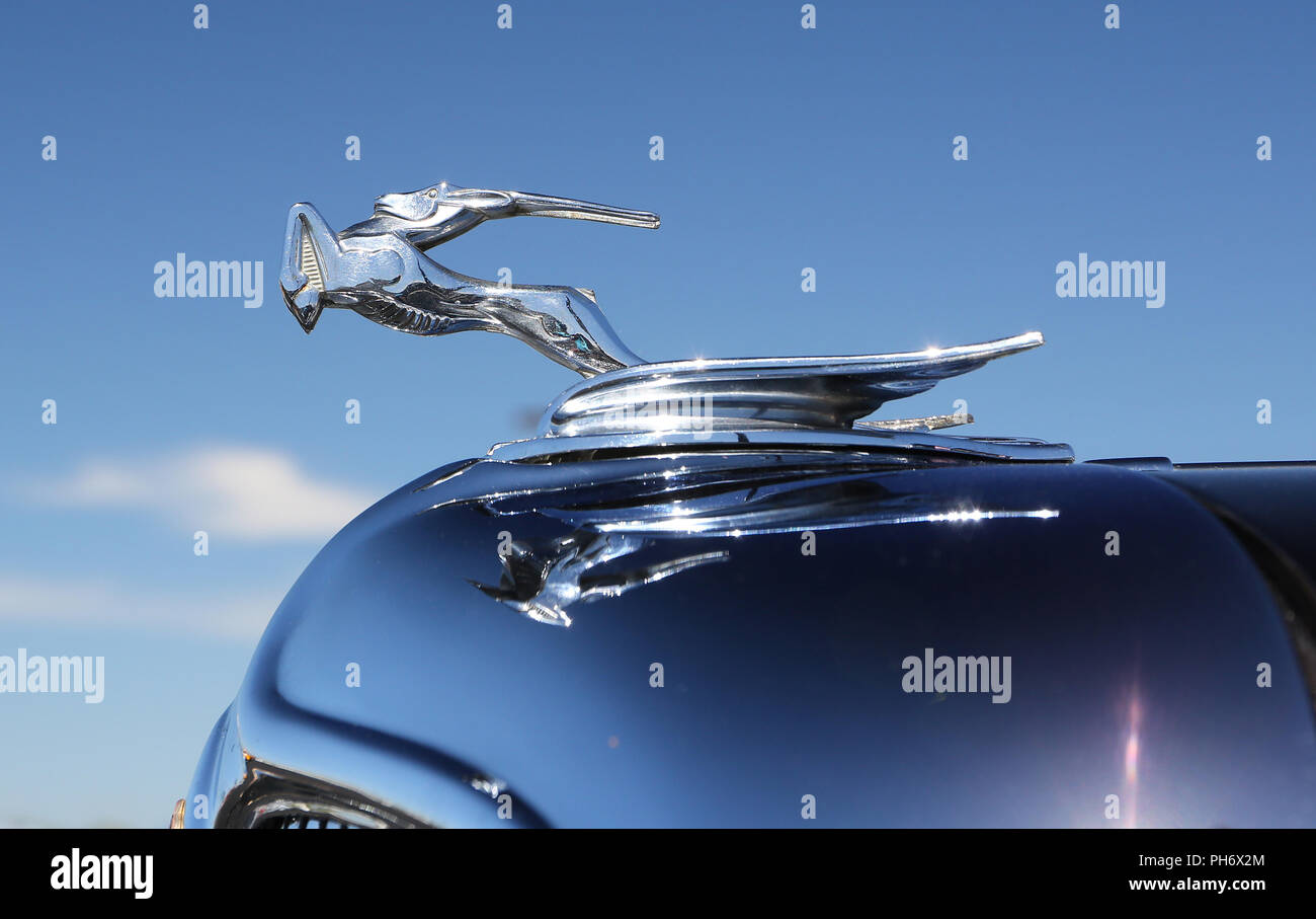 CONCORD, NC - April 8, 2017:  A 1934 Chrysler hood ornament on display at the Pennzoil AutoFair classic car show held at Charlotte Motor Speedway. Stock Photo