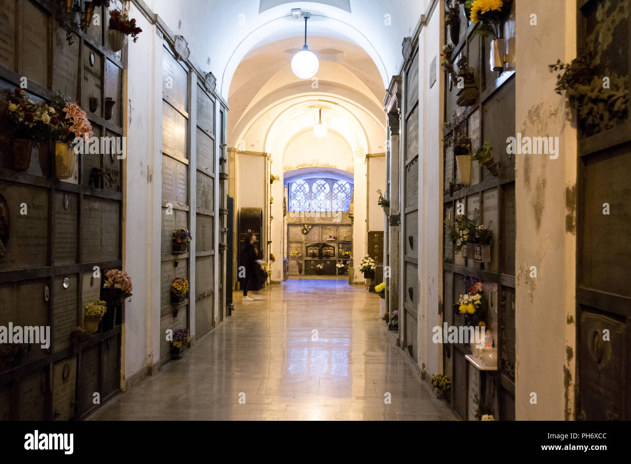 Milano, Italy. 2018/2/8. A columbarium with cinerary urns (with human ashes) at the Cimitero Monumentale ('Monumental Cemetery') in Milan, Italy. Stock Photo