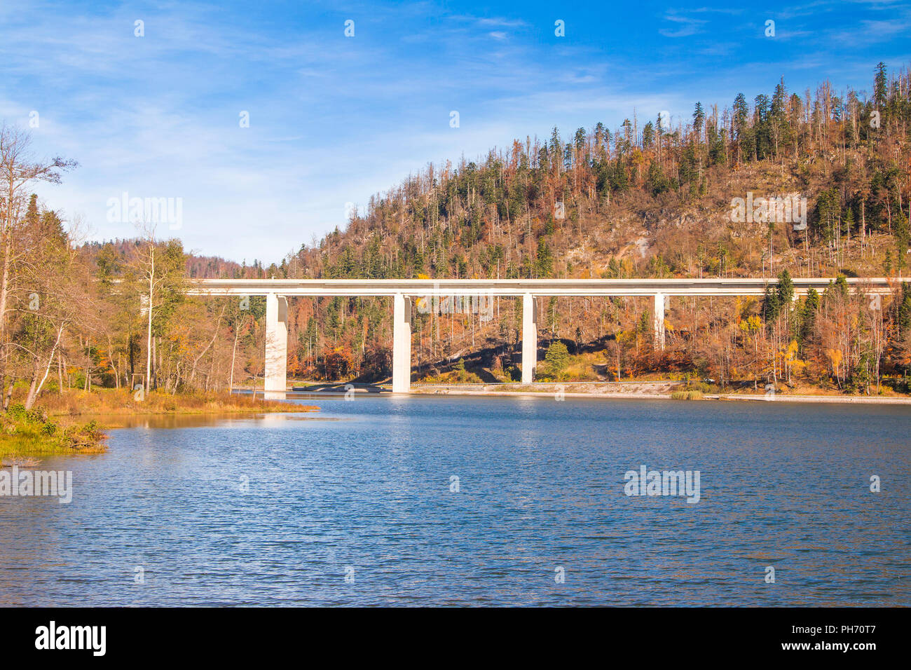 Bridge over the Bajer Lake in Fuzine, Gorski kotar, Croatia Stock Photo ...