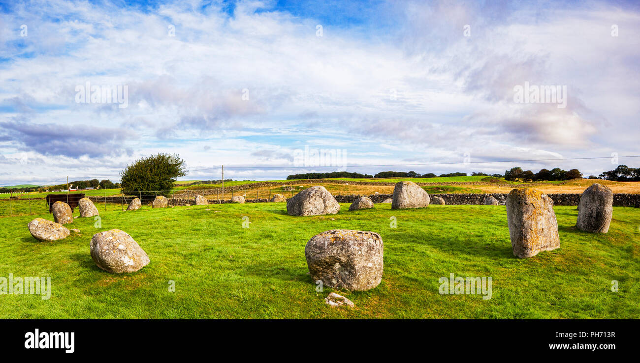 Panorama of Torhouse Stones, a Bronze Age monument in the Machars region of Wigtownshire, Scotland. Stock Photo