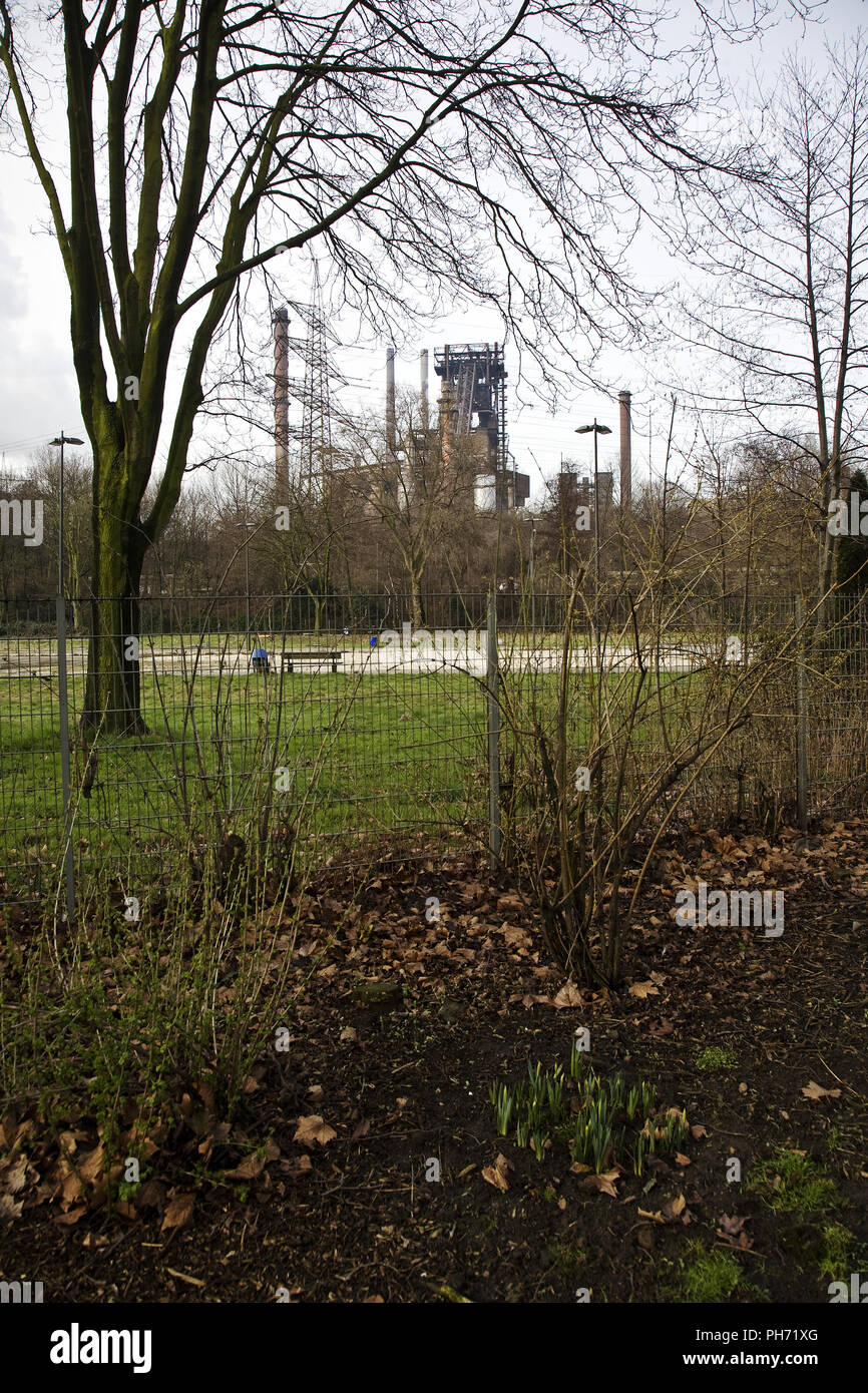 Schwelgerpark with industry, Duisburg, Germany. Stock Photo
