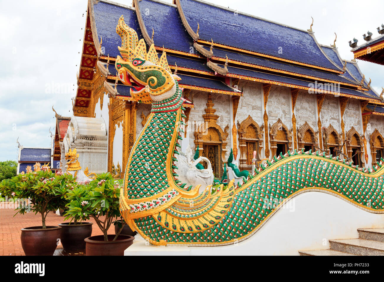 Naga in front of buddhist temple Stock Photo
