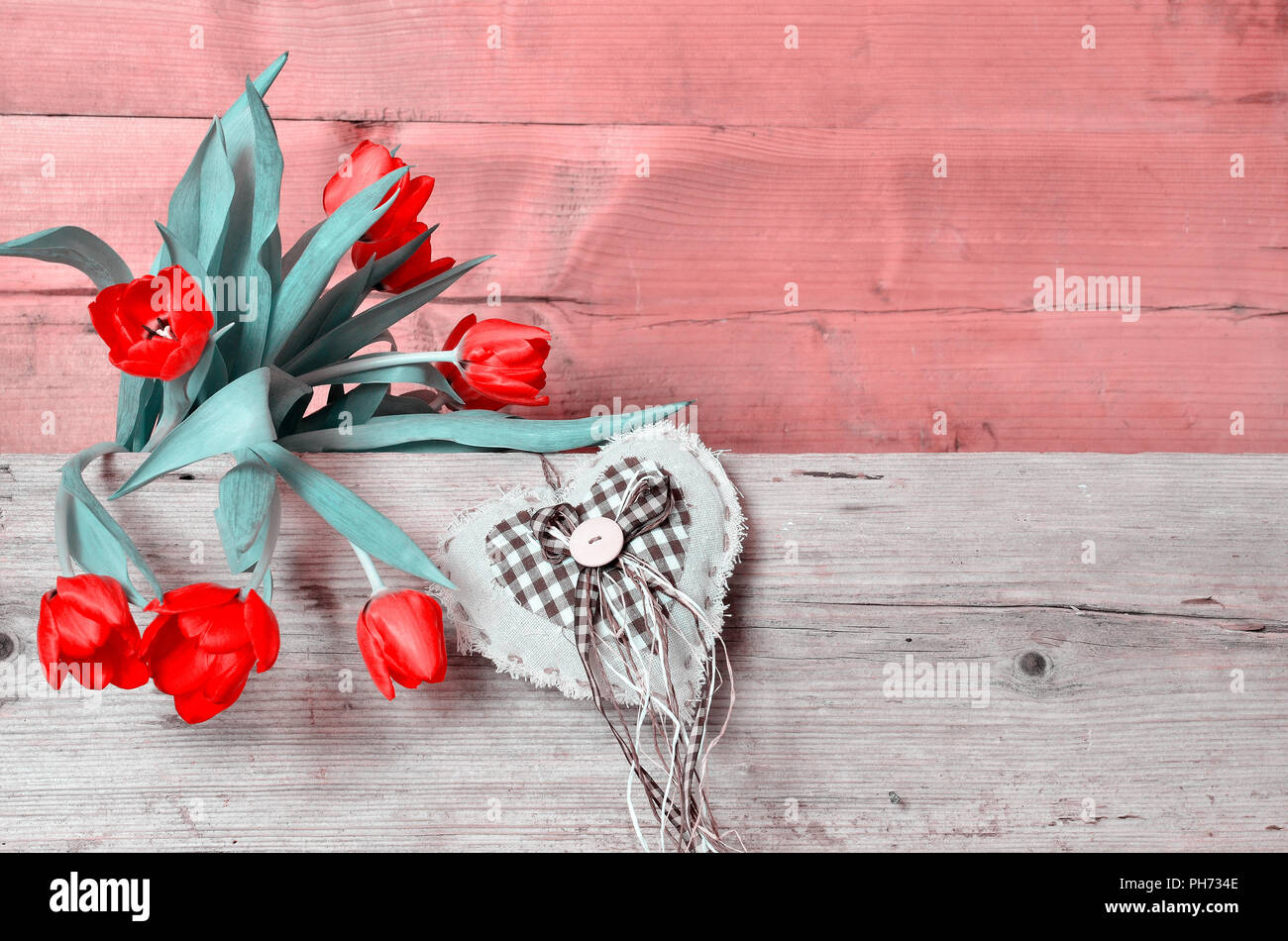 Spring wood background red tulips Stock Photo - Alamy