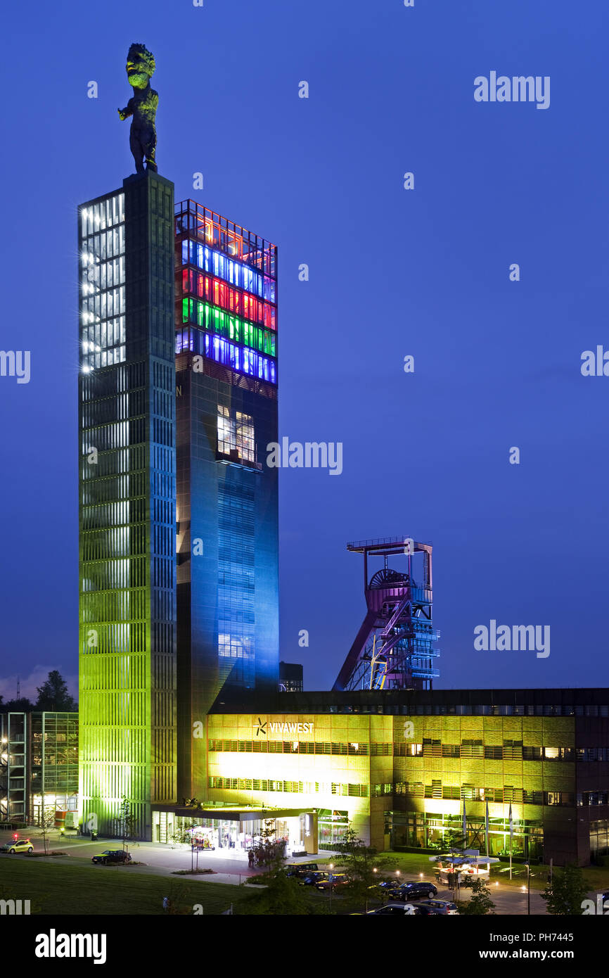 Illuminated Nordstern tower, Gelsenkirchen,Germany Stock Photo