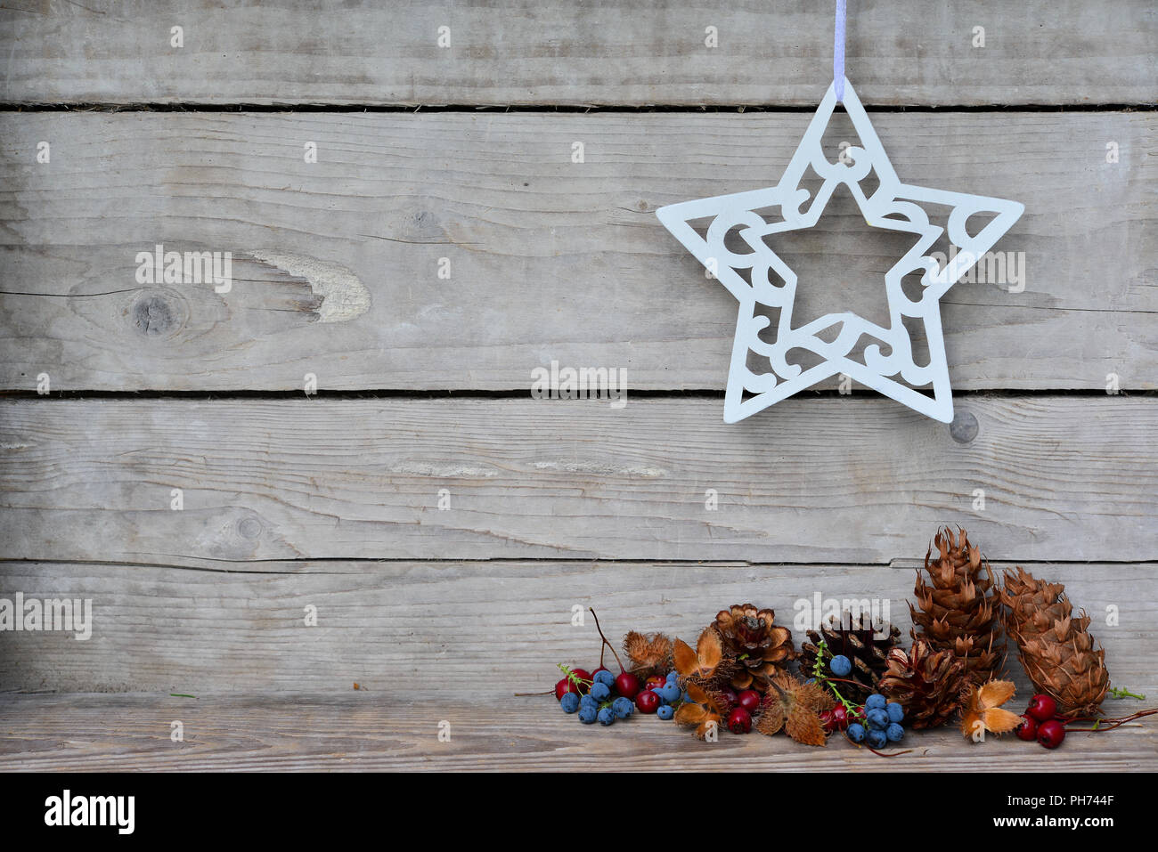 Christmas wooden background star Stock Photo