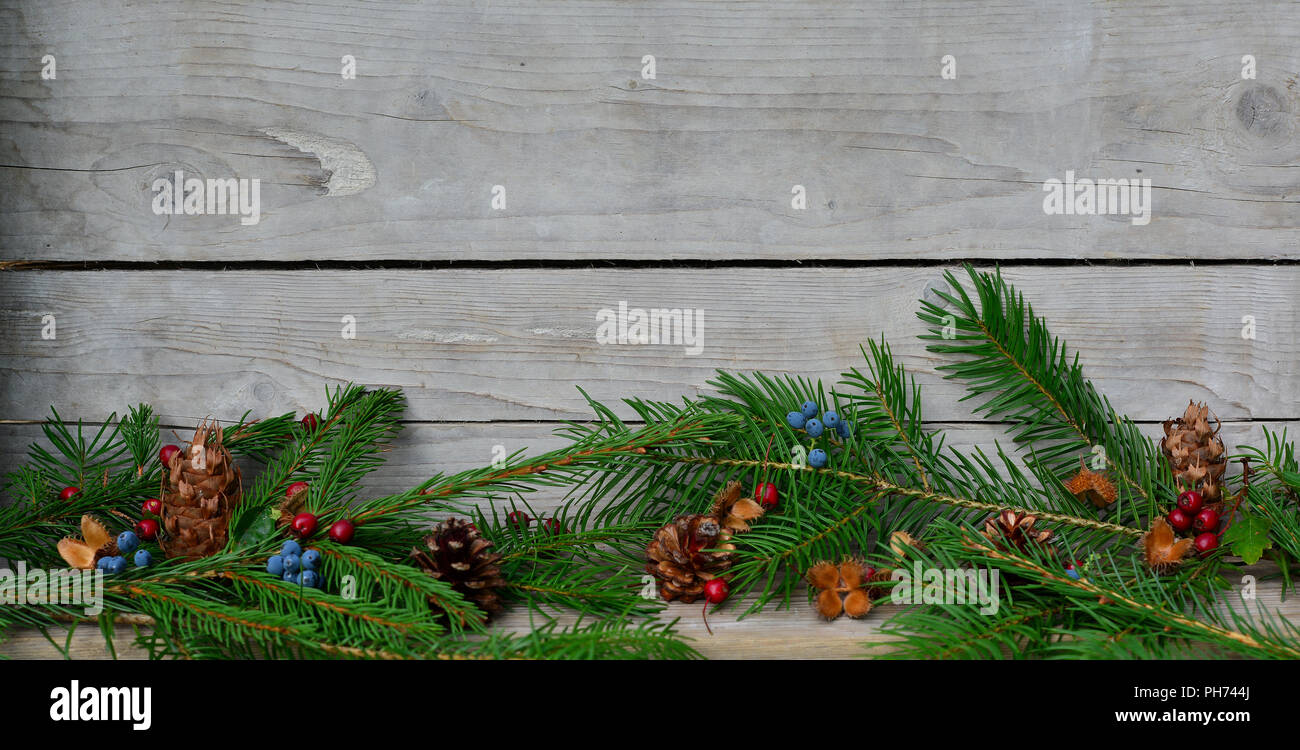 Christmas wooden background green Stock Photo