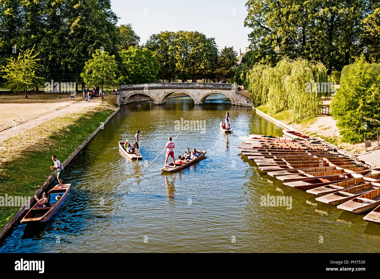 Cambridge (England, Great Britain): punting on river Cam; Bootsfahrten auf der Cam Stock Photo