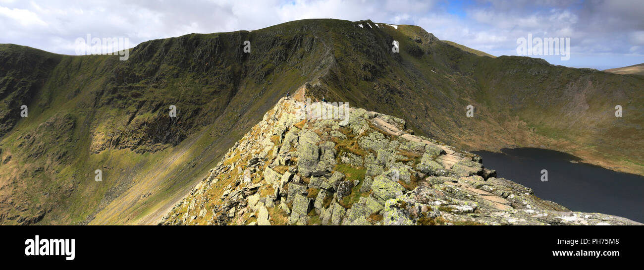 Striding Edge ridge on the way to Helvellyn fell, Lake District ...