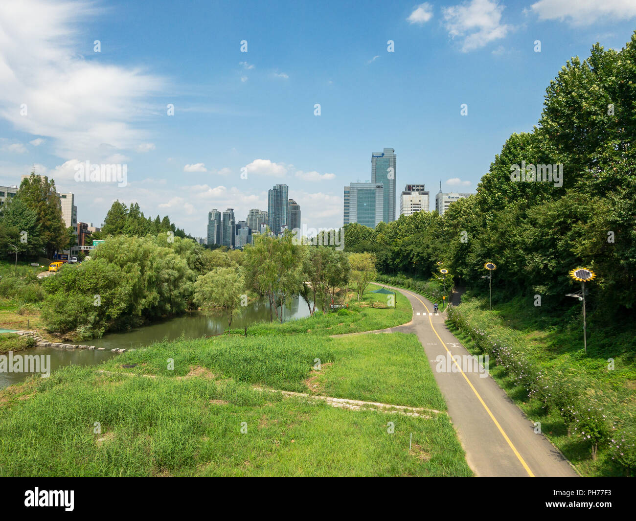Yangjae park located in central of Seoul, with a stream, and stepping ...