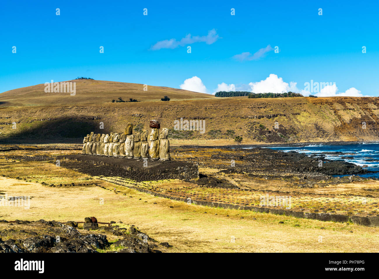 Standing Moai at Ahu Tongariki Stock Photo