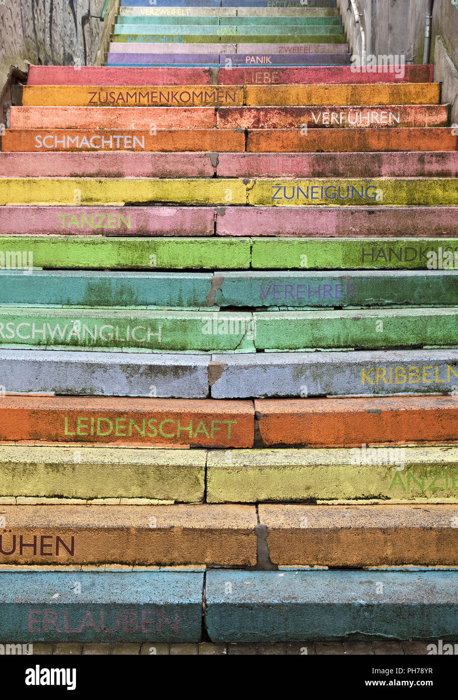 colourful perron, Scala, Holsteiner Treppe, Wuppertal, North Rhine-Westphalia, Germany Stock Photo