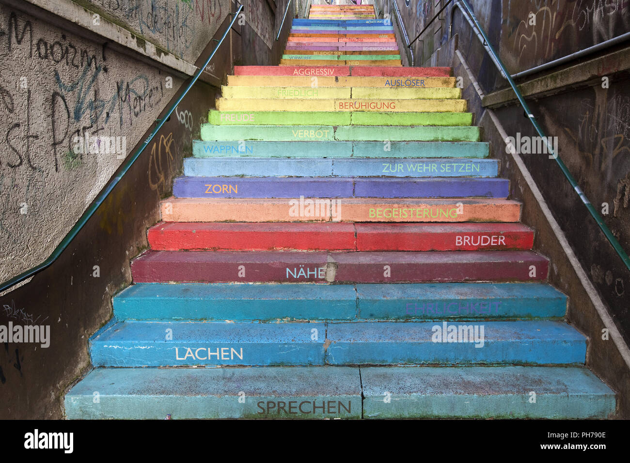 colourful perron, Scala, Holsteiner Treppe, Wuppertal, North Rhine-Westphalia, Germany Stock Photo