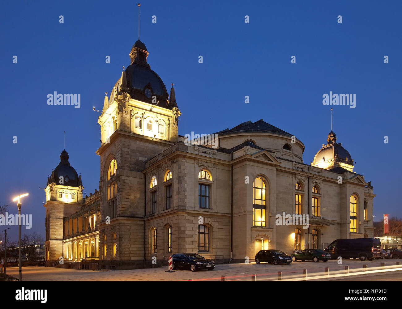 historic town hall in the evening, Wuppertal, Bergisches Land, North Rhine-Westphalia, Germany Stock Photo