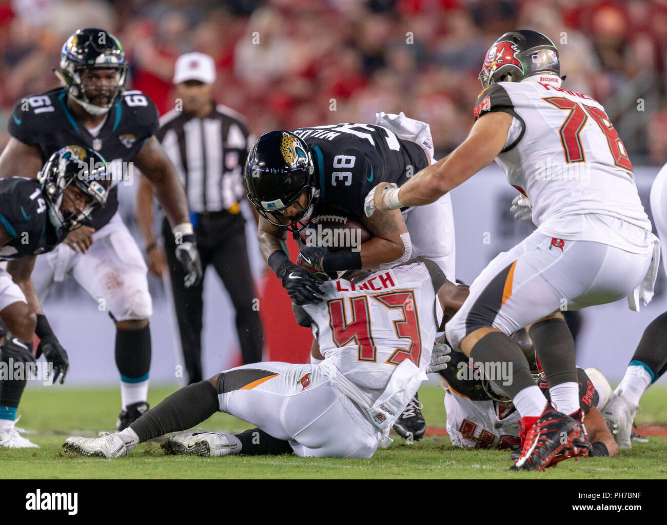 October 18, 2009: Buccaneer safety Corey Lynch warms up prior to the game  against Carolina. The Carolina Panthers defeated the Tampa Bay Buccaneers  28-21 at Raymond James Stadium in Tampa, Florida. (Credit